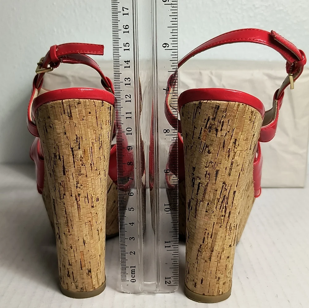 Nine West AG 6M Red Cork Platform Sandals Casual